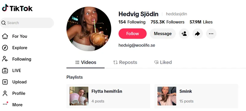 Hedvig Sjödin beauty-TikToks ansikte