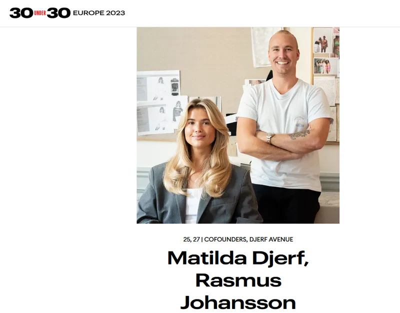 Matilda Djerf och Rasmus Johansson på Forbes prestigelista 30 under 30